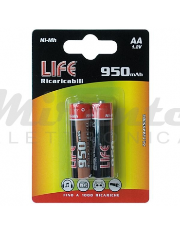 LIFE - Batterie AA Ricaricabili Stilo 950mAh, confezione da 2