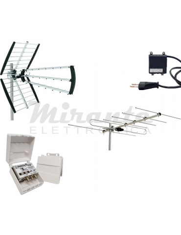 Kit Impianto Antenna TV UHF, VHF, Amplificatore 10dB e Alimentatore