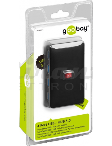 Goobay 4 porte USB-HUB 3.0 con Interruttore + Alimentatore