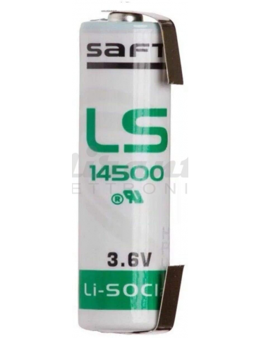 Saft LS14500 AA Stilo Batteria Litio 3,6v 2600mAh, lamelle a saldare